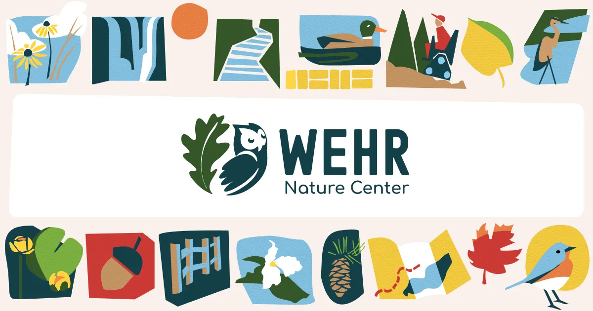 Wehr Nature Center logo and illustrations of nature and park features